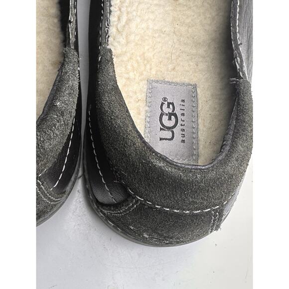 Ugg Men’s Kilian Slip On Sneaker Sz 13 Charcoal Black Leather Suede Wool Lined - Picture 8 of 15